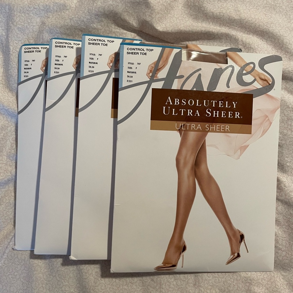 4 pair Hanes control top sheer toe. Size f. Color natural.